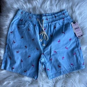 🆕 Drill Clothing Company Cotton Shorts Blue Men’s Metallic Pink Flamingos Size M